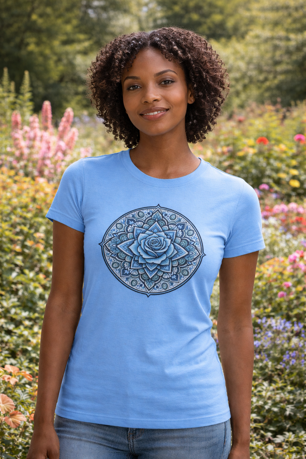 T-shirt Femme Premium Mandala  Rose Bleue-Confort Style Féminin(Bella Canvas 60004)
