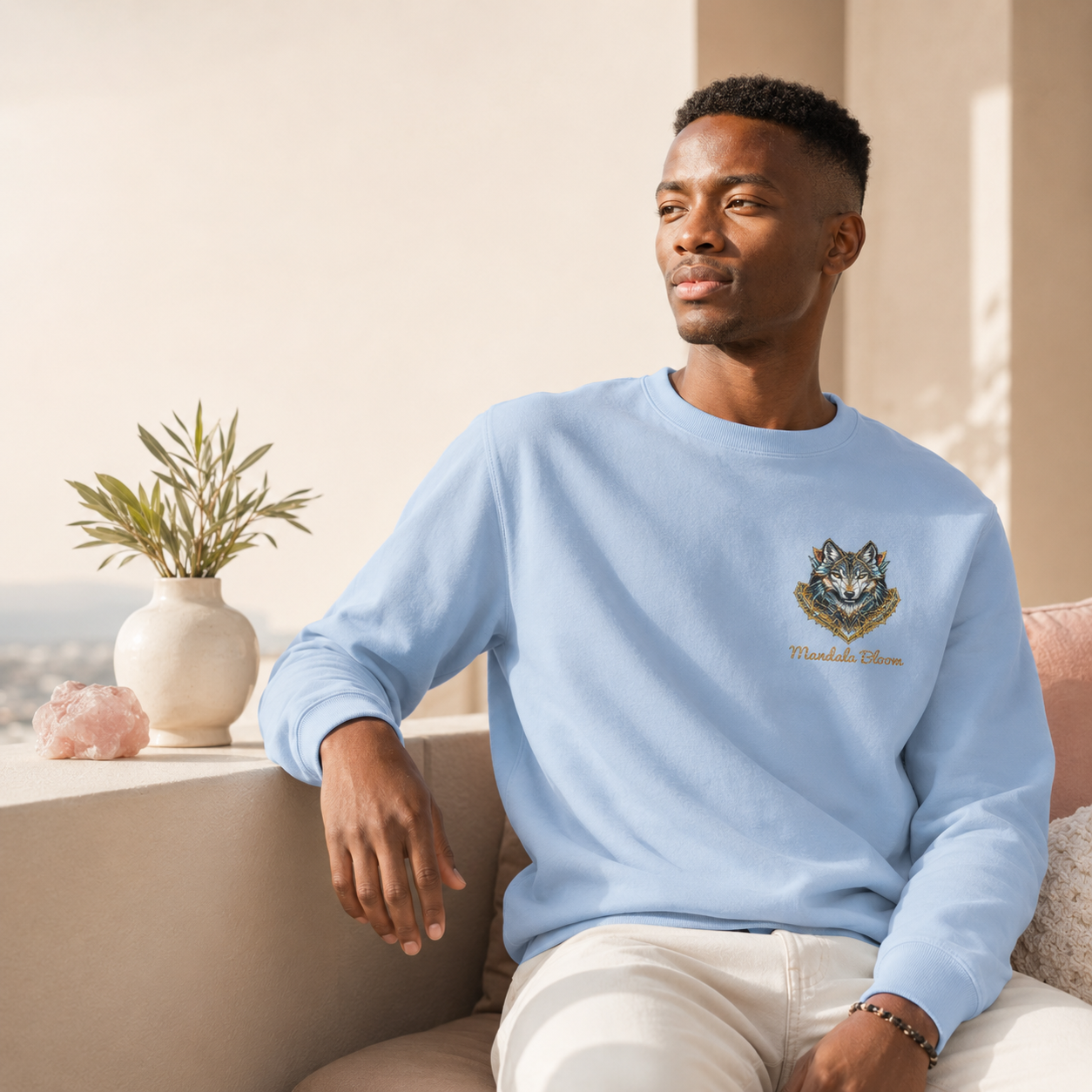 Sweat Homme Classique Mandala Loup – Sagesse, Force Intérieure et Design Spirituel