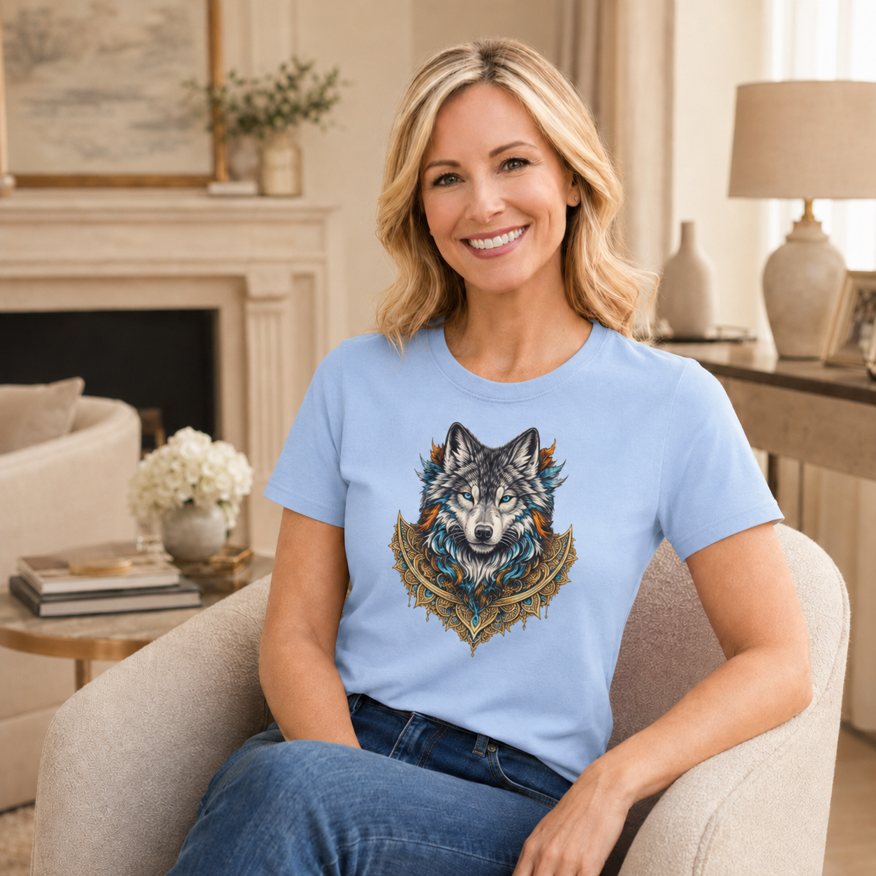 T-shirt Femme Loup Mandala – Regard Profond, Intuition et Design Spirituel