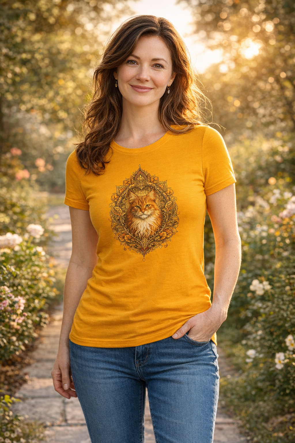 T-shirt Femme Premium Mandala Chat Maine Coon – Confort & Élégance | Bella