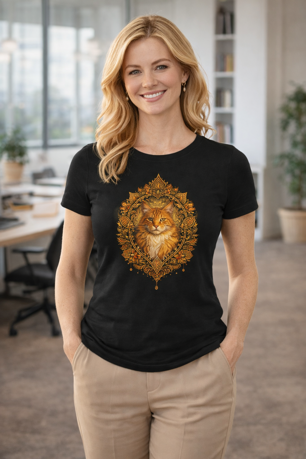 T-shirt Femme Premium Mandala Chat Maine Coon – Confort & Élégance