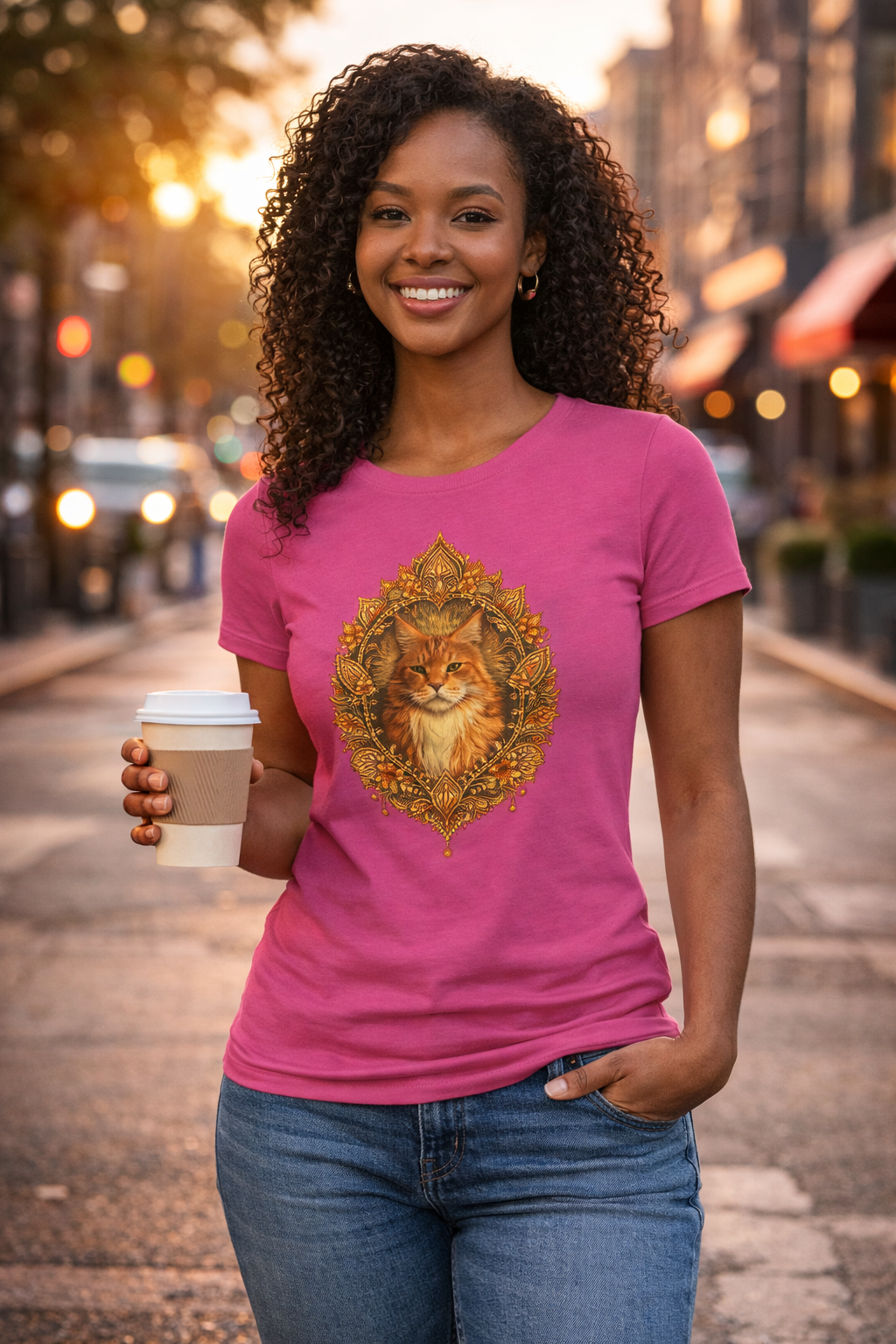 T-shirt Femme Premium Mandala Chat Maine Coon – Confort & Élégance | Bella