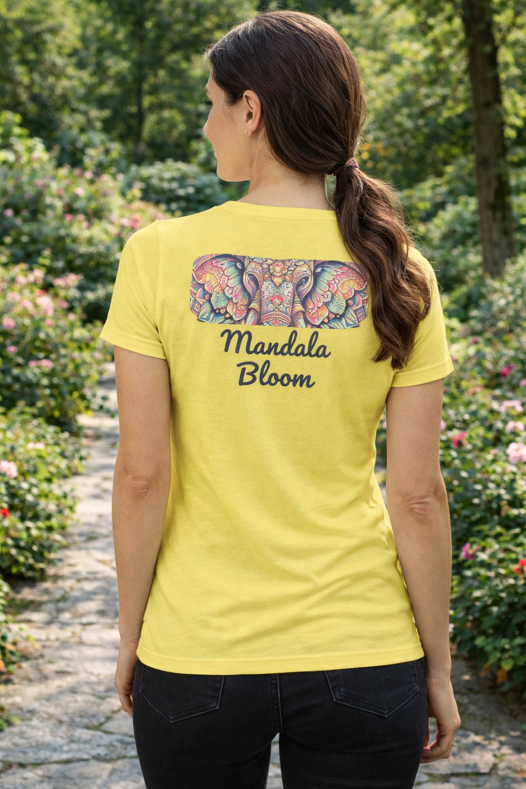 T-shirt Femme Premium Mandala Éléphant – Sagesse, Protection et Force Intérieure