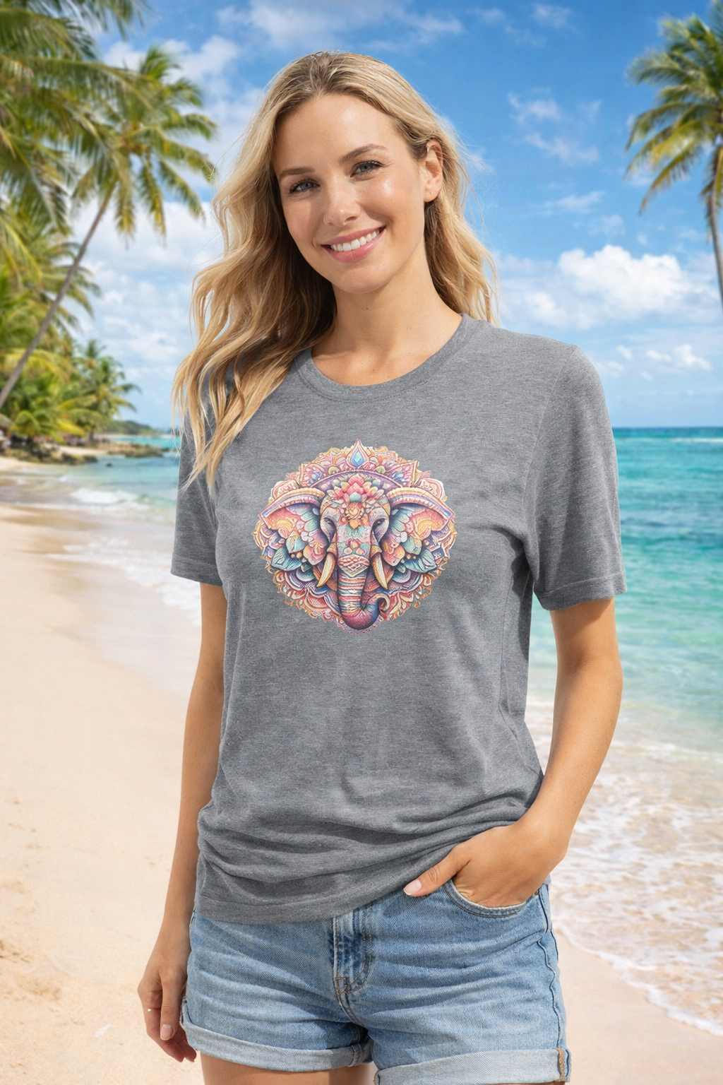 T-shirt Femme Premium Mandala Éléphant – Sagesse & Paix | Bella