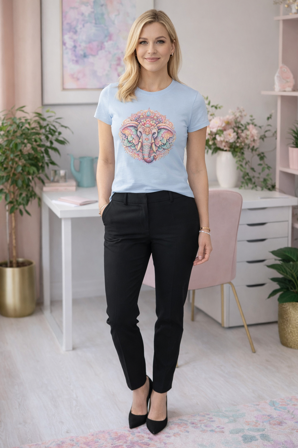 T-shirt Femme Premium Mandala Éléphant – Sagesse & Paix | Bella