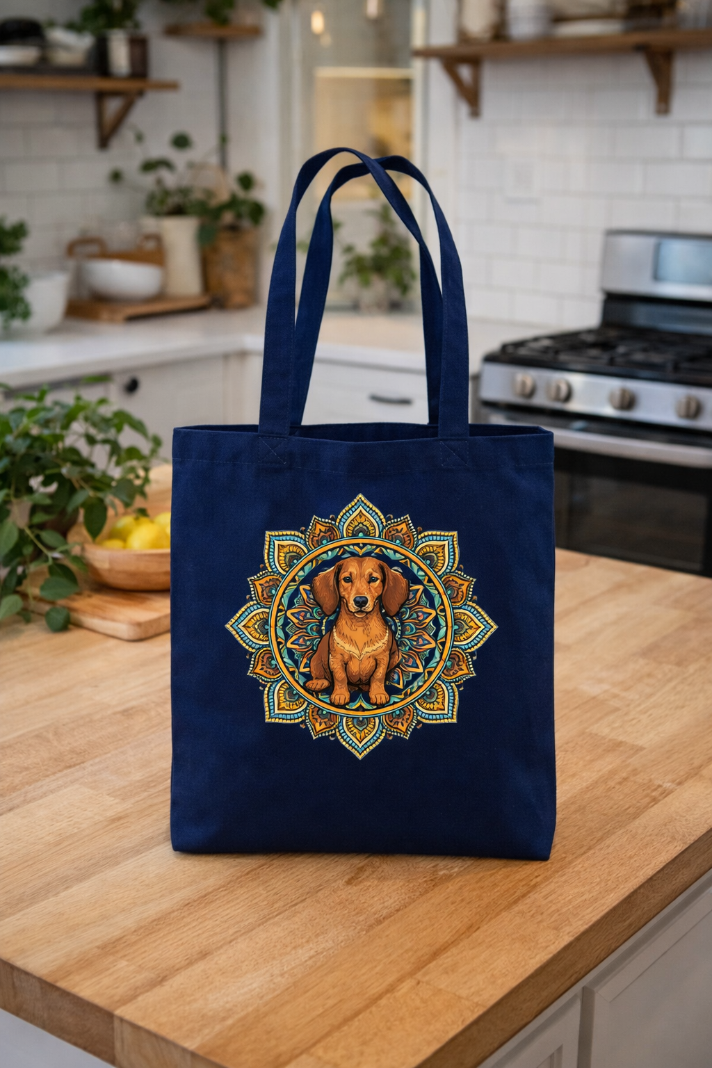 Tote Bag Femme Teckel Mandala – Sac Original, Zen et Artistique en Coton