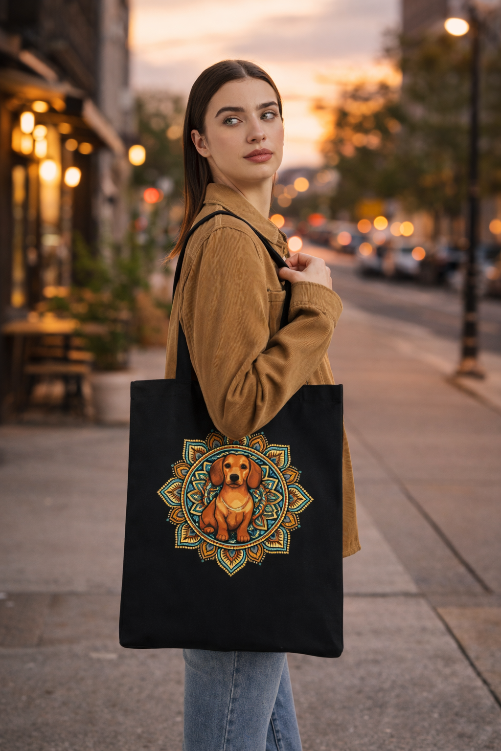 Tote Bag Femme Teckel Mandala – Sac Original, Zen et Artistique en Coton
