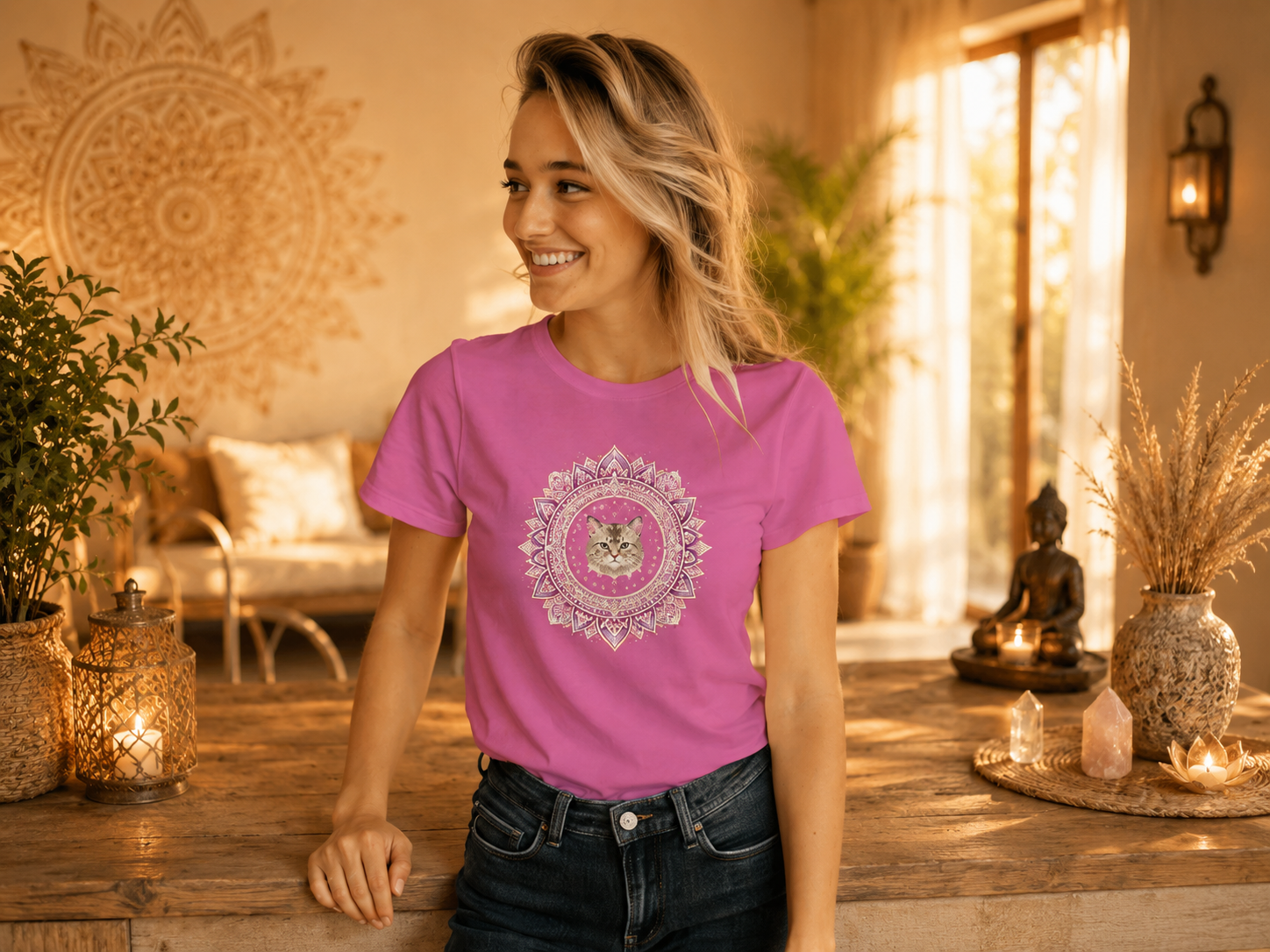 T-shirt Femme Mandala Chat – Douceur & Harmonie