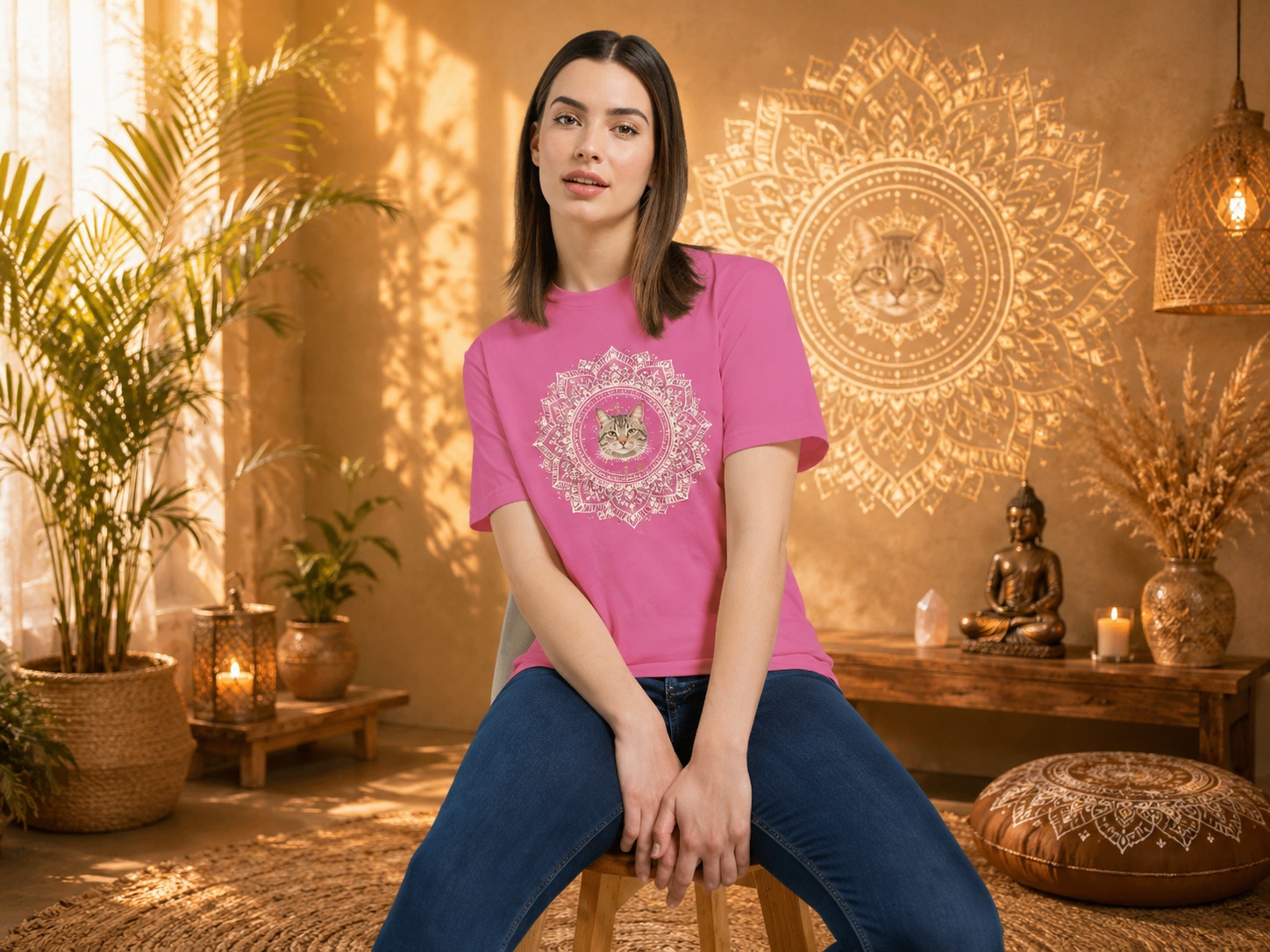 T-shirt Femme Mandala Chat – Douceur & Harmonie