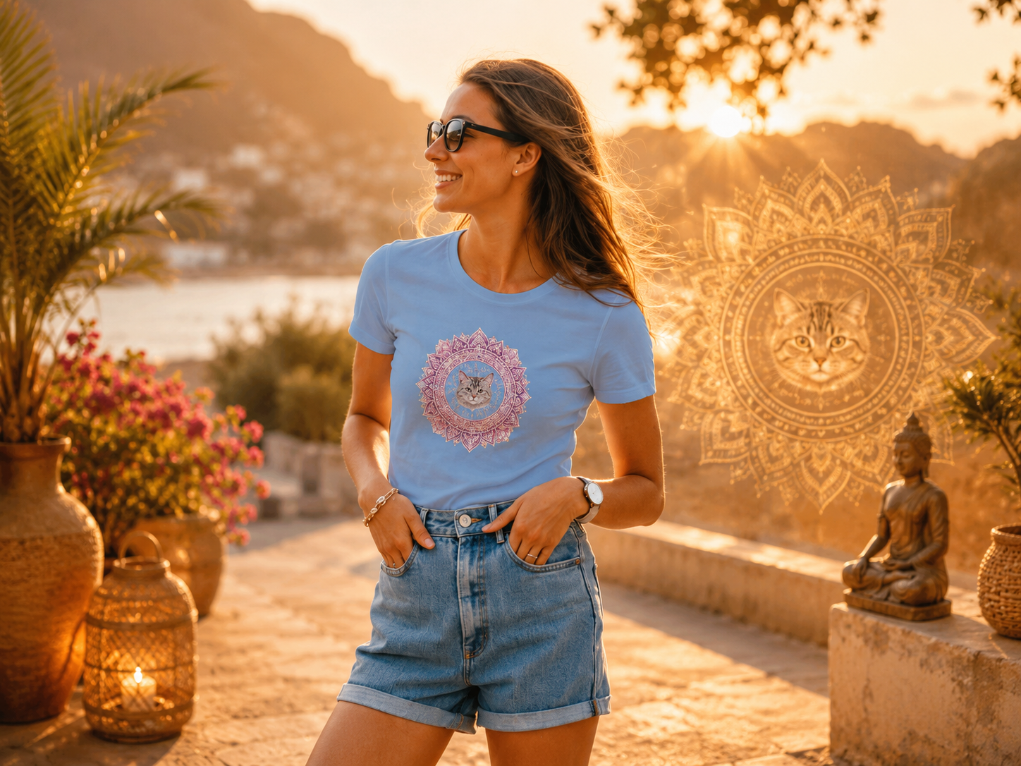 T-shirt Femme Mandala Chat – Douceur & Harmonie