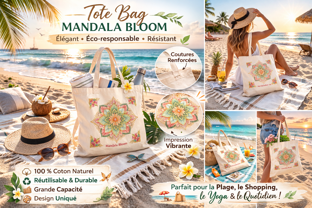 Tote Bag Bio Femme Mandala Harmonie – Sac en Coton Naturel Écoresponsable