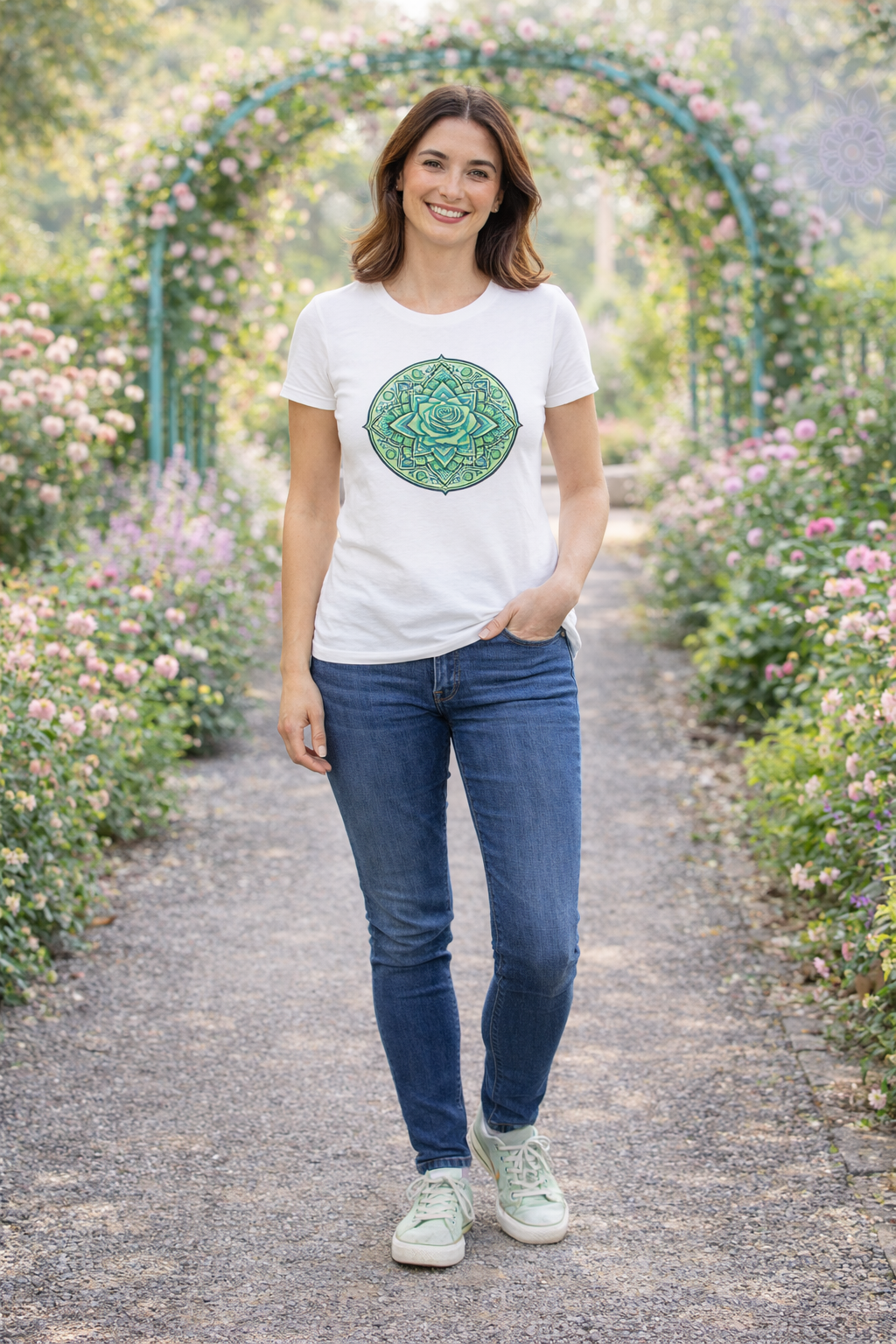T-shirt Femme Premium Mandala  Rose Bleue-Confort Style Féminin(Bella Canvas 60004)