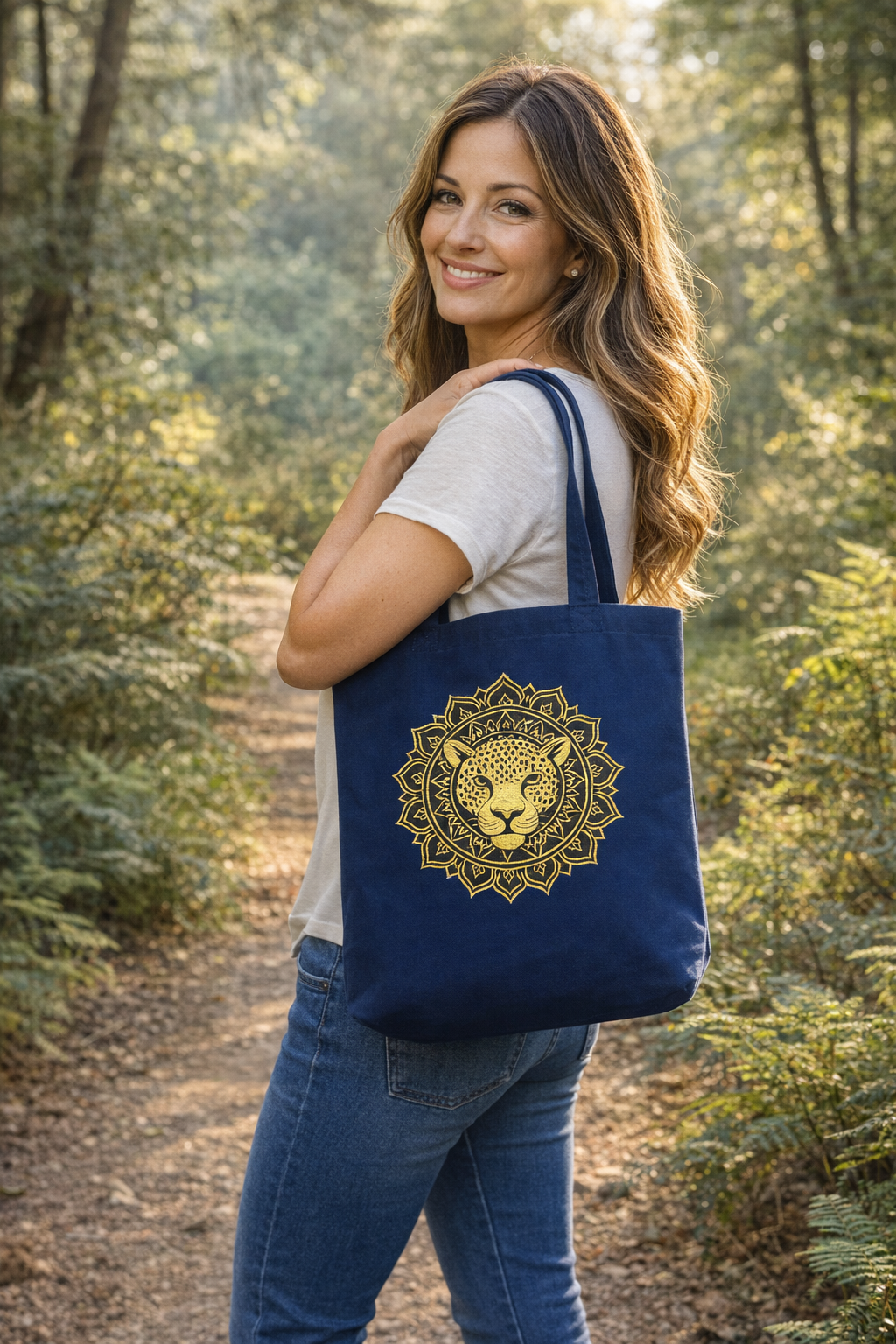 Tote Bag Femme Mandala Jaguar – Sac Artistique et Spirituel en Coton