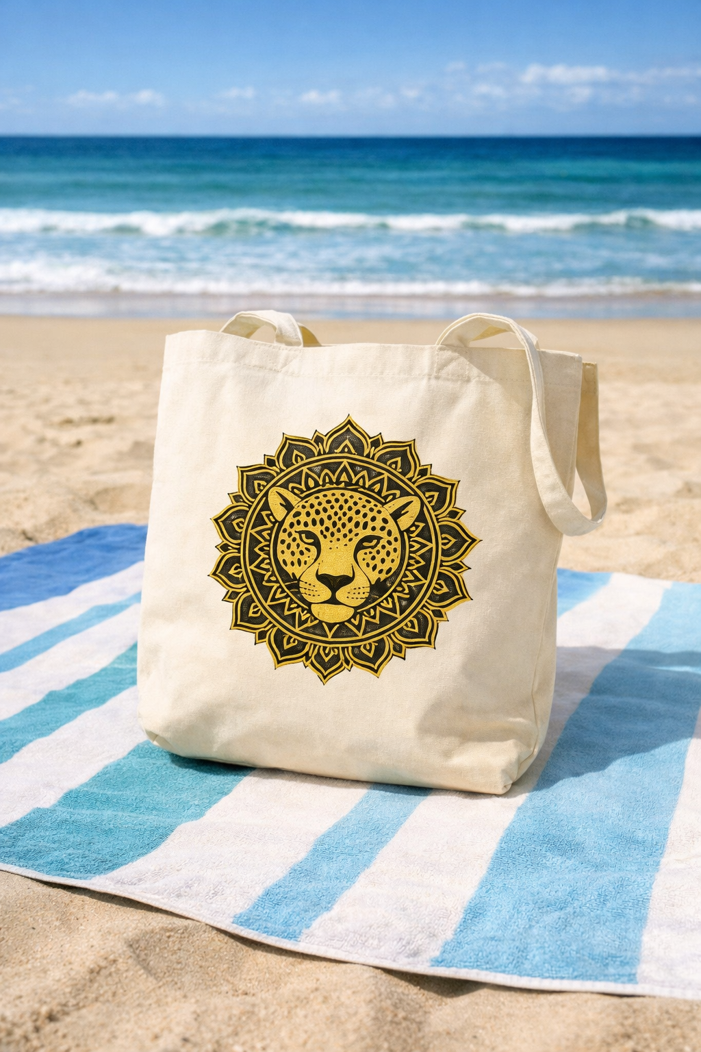 Tote Bag Femme Mandala Jaguar – Sac Artistique et Spirituel en Coton