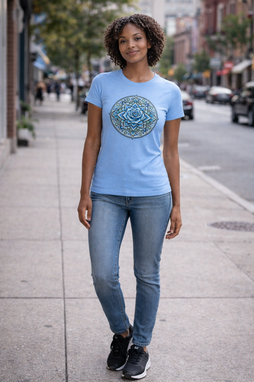 T-shirt Femme Premium Mandala  Rose Bleue-Confort Style Féminin(Bella Canvas 60004)
