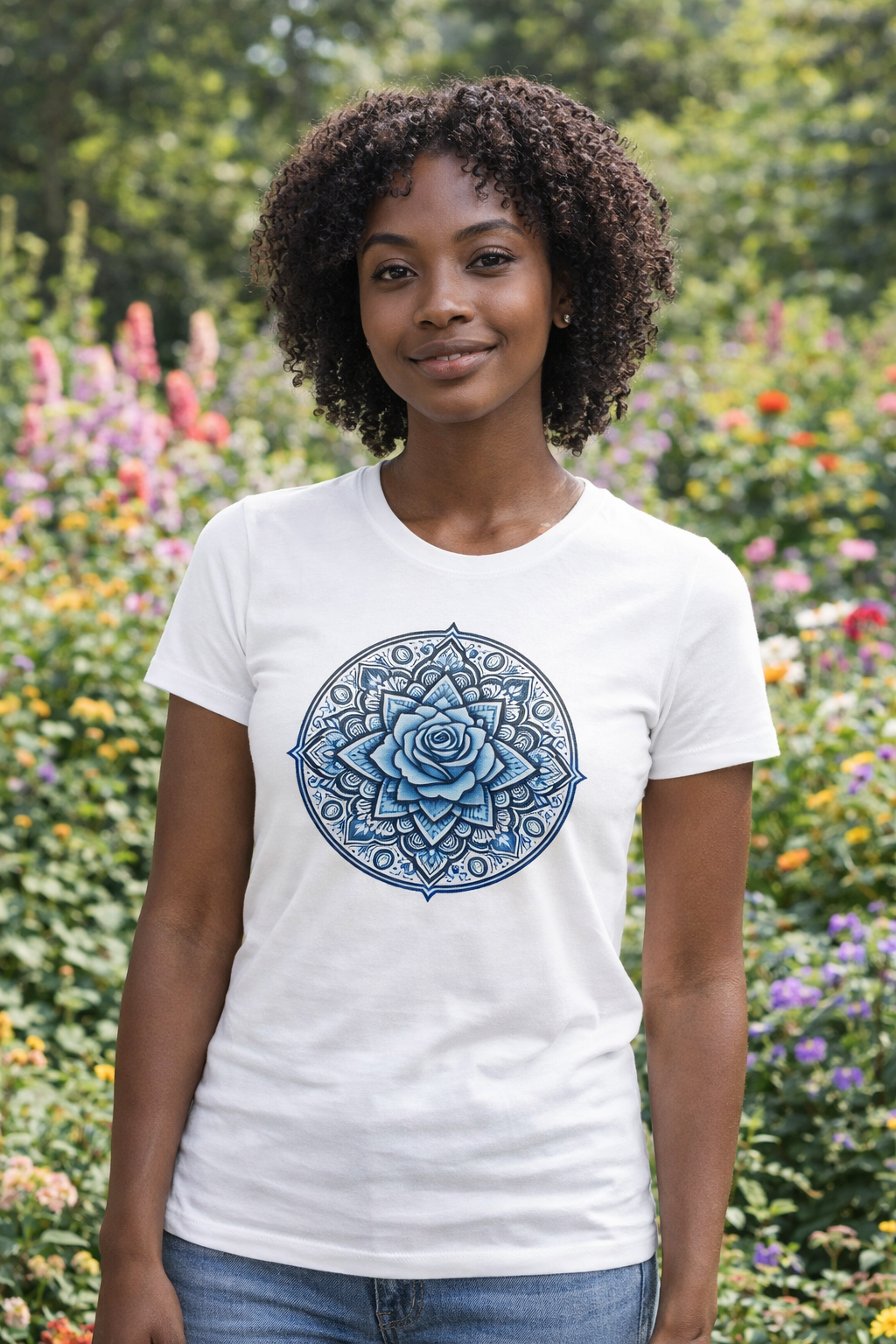 T-shirt Femme Premium Mandala  Rose Bleue-Confort Style Féminin(Bella Canvas 60004)